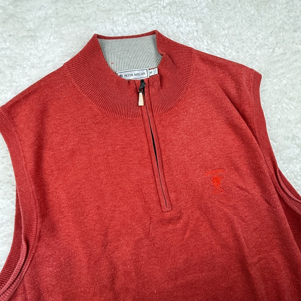Peter Millar Mens‎ 1/4 Zip Sweater Vest Orange Size Medium Champion Hills Logo